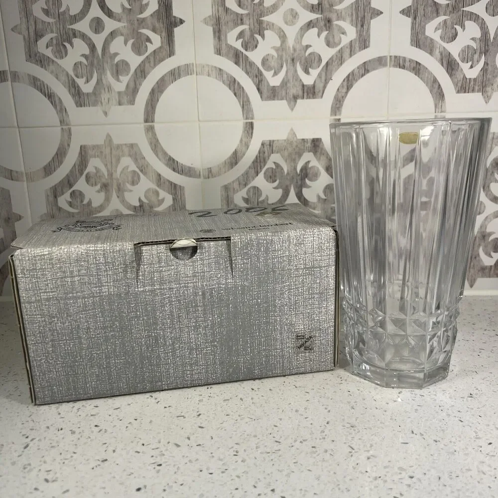 Vintage Val St Lambert Crystal Flower Vase‎ Belgium 7 7/8 inch Tall Signed 200mm
